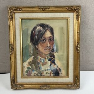 Native American Woman Watercolor Painting Morning Gloria 1981 Sign Mia Tschampel